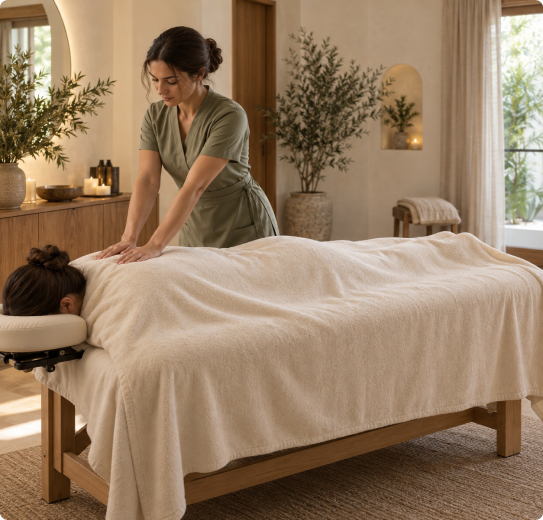 Therapeutic full body massage treatment session in a serene spa setting