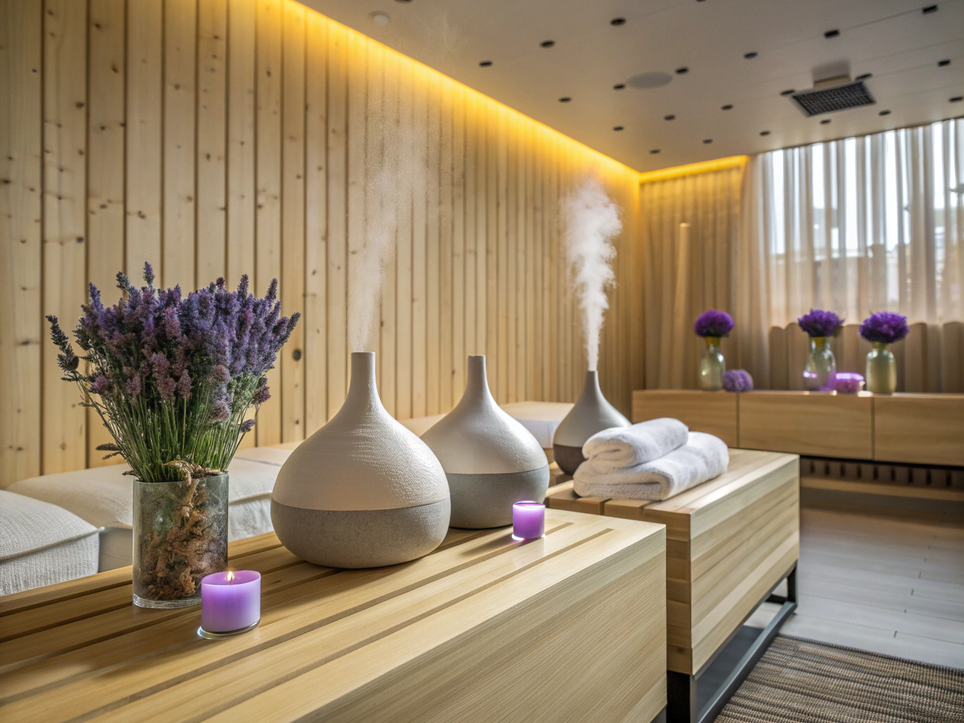 Therapist preparing treatment bed with clean linens and warm herbal botanicals